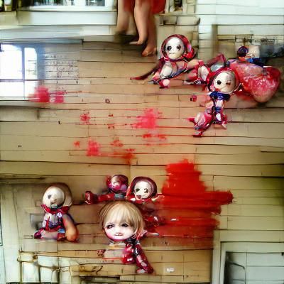 Disturbing Image of Bloodied Dolls