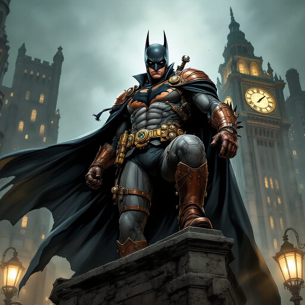 Steampunk Batman on Gotham Clock Tower