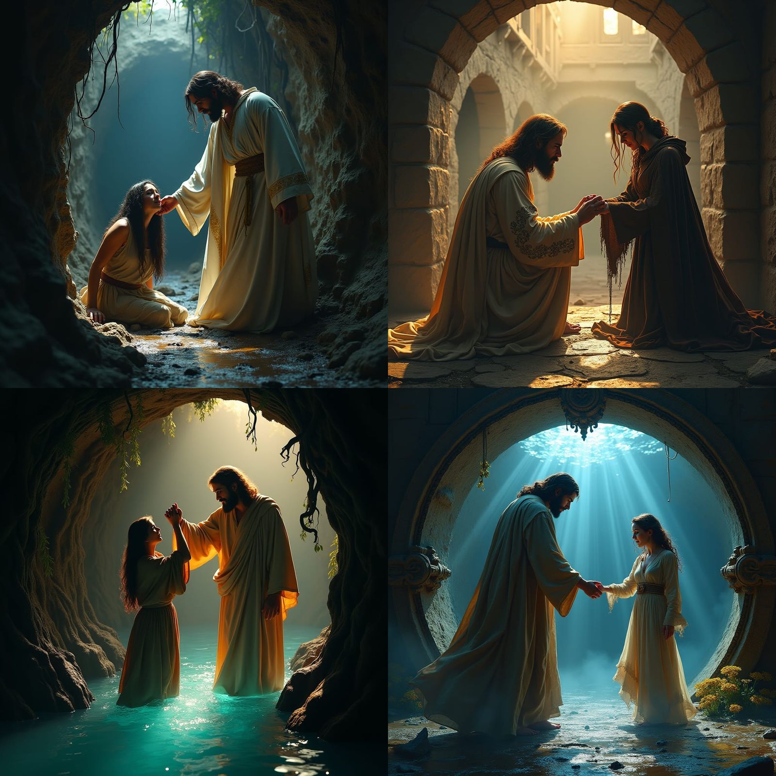 Jesus Rescuing Woman: Detailed Matte Painting