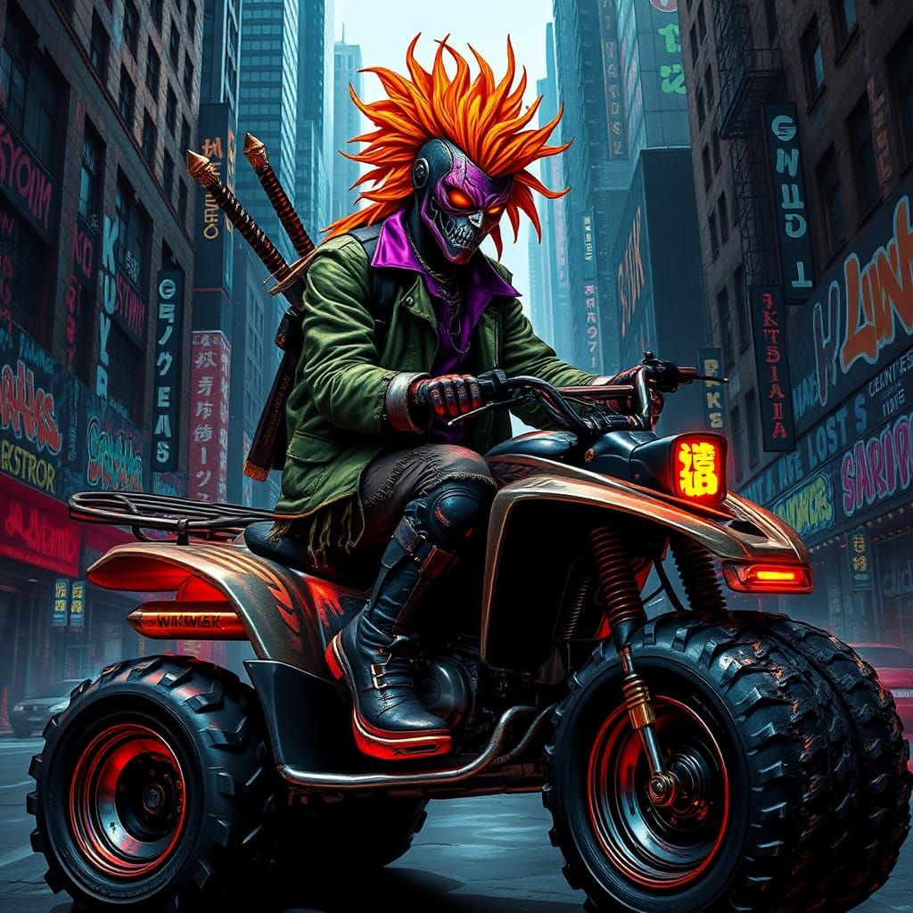 Cyberpunk Samurai Ninja Cyborg in Gotham City