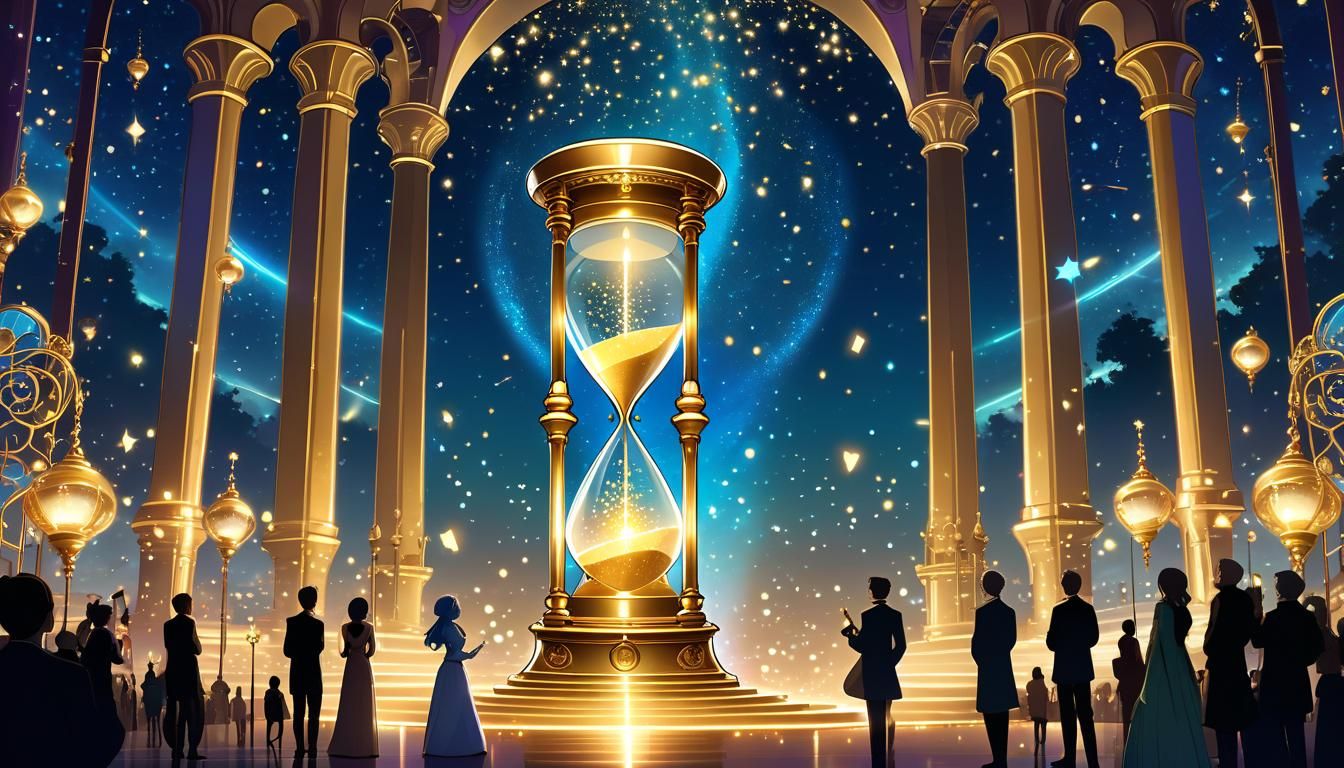 Magical Hourglass Overflowing with Stars in Art Nouveau Styl...