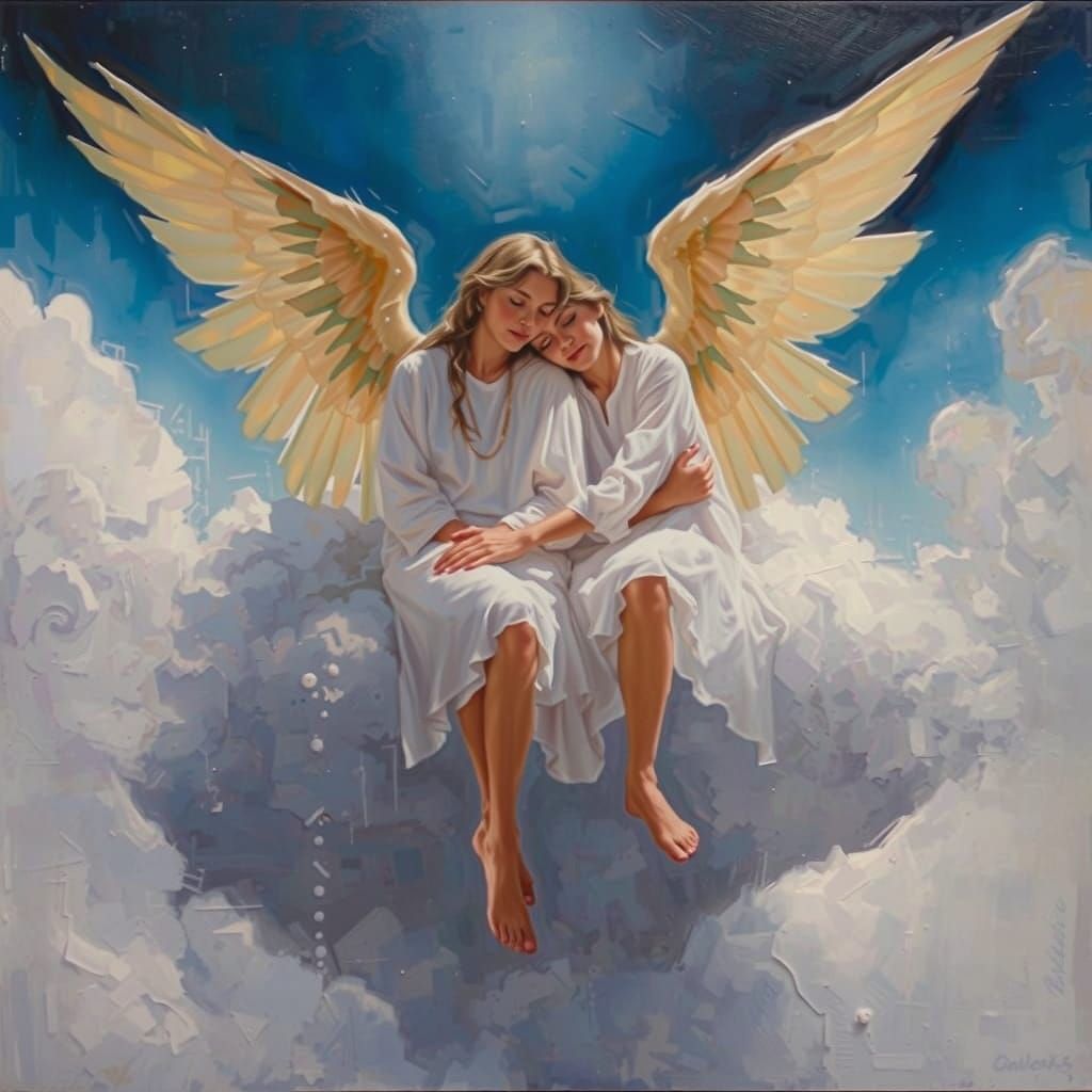 Two Angels Resting on a Cloud