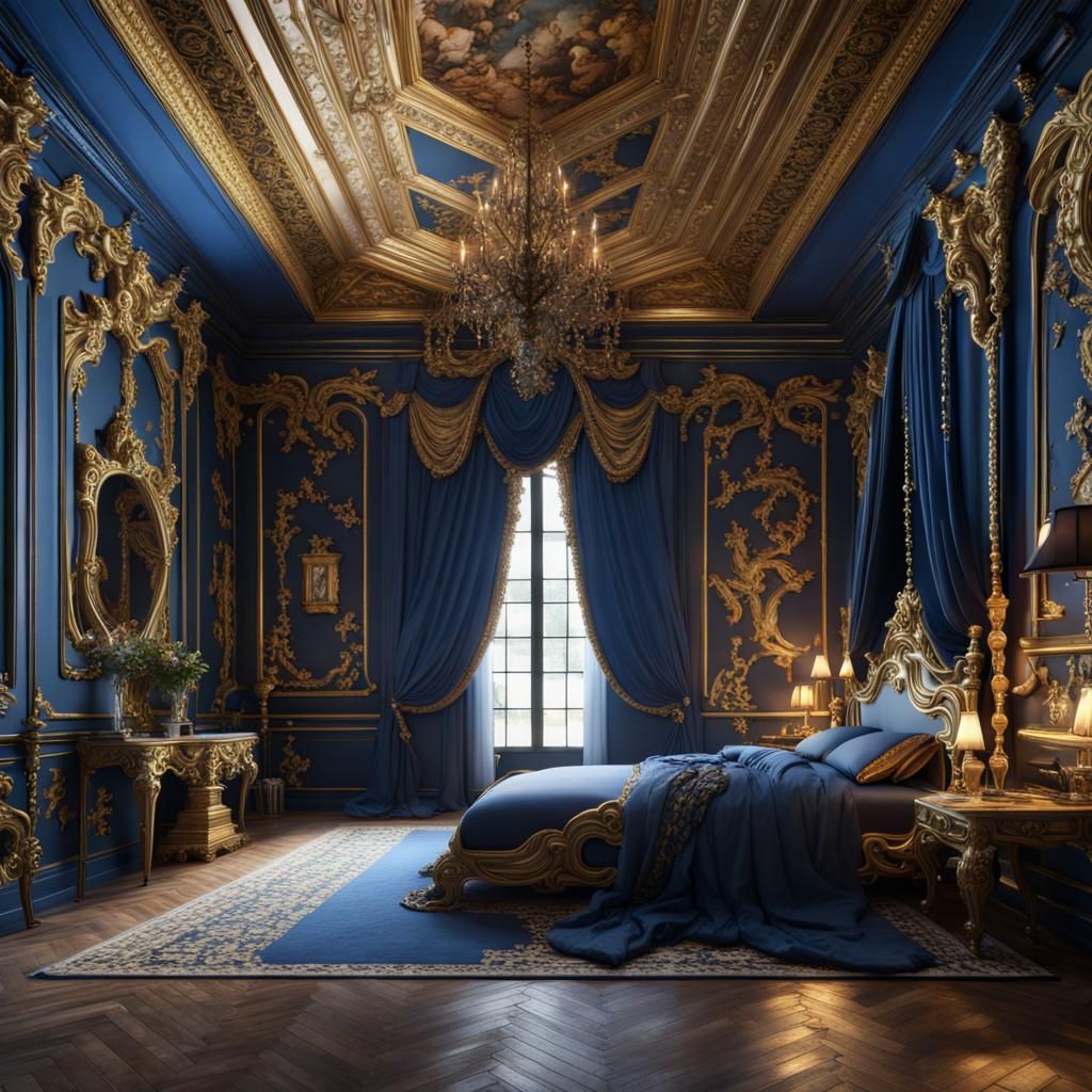 Rococo Romanesque Royal Bedroom with Gold Accents
