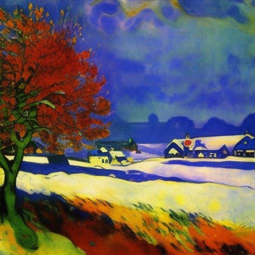 Four Seasons Landscape in Expressionist Style