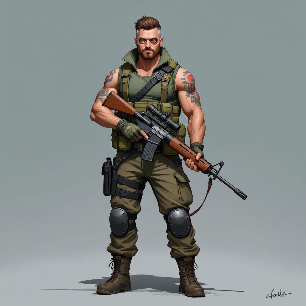 Confident Man with Gun in Dark, Realistic Style