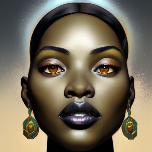 Black Goddess Portrait in Art Nouveau Style