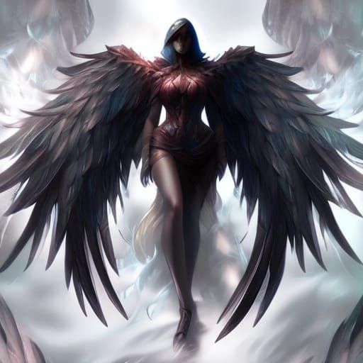 Angel with Haunting Beauty in Cyberpunk Lighting