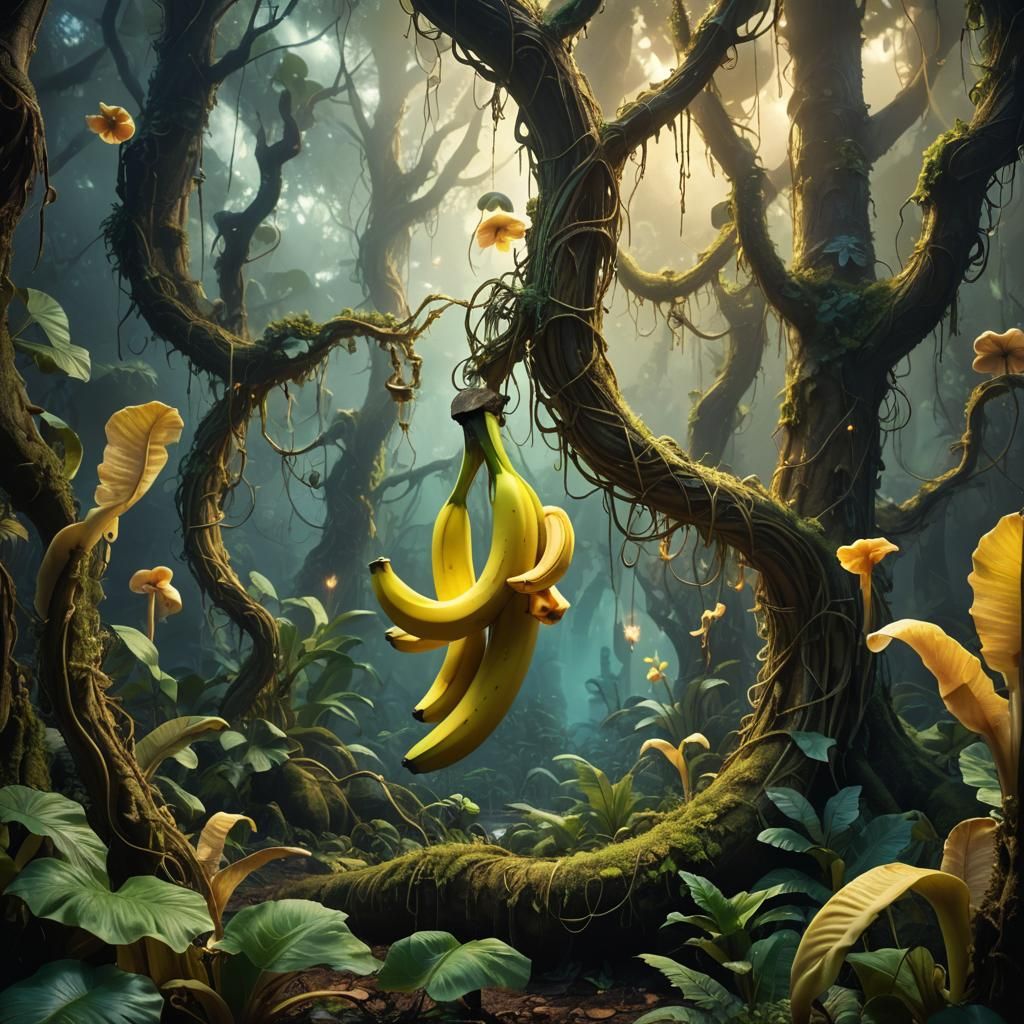 Glowing Banana in Ethereal Fantasy Forest