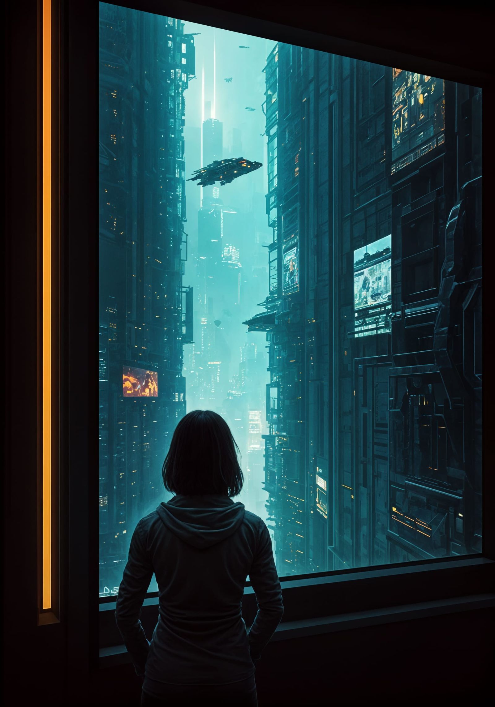 Vibrant Futuristic Cityscape with Flying Cars and Personal R...