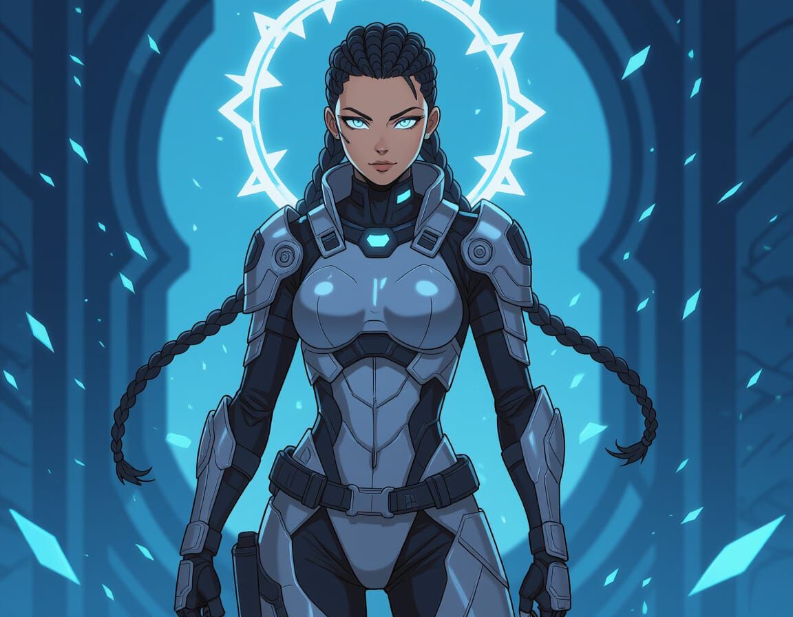 Futuristic Warrior Vexa in Anime Semi-Realism Style