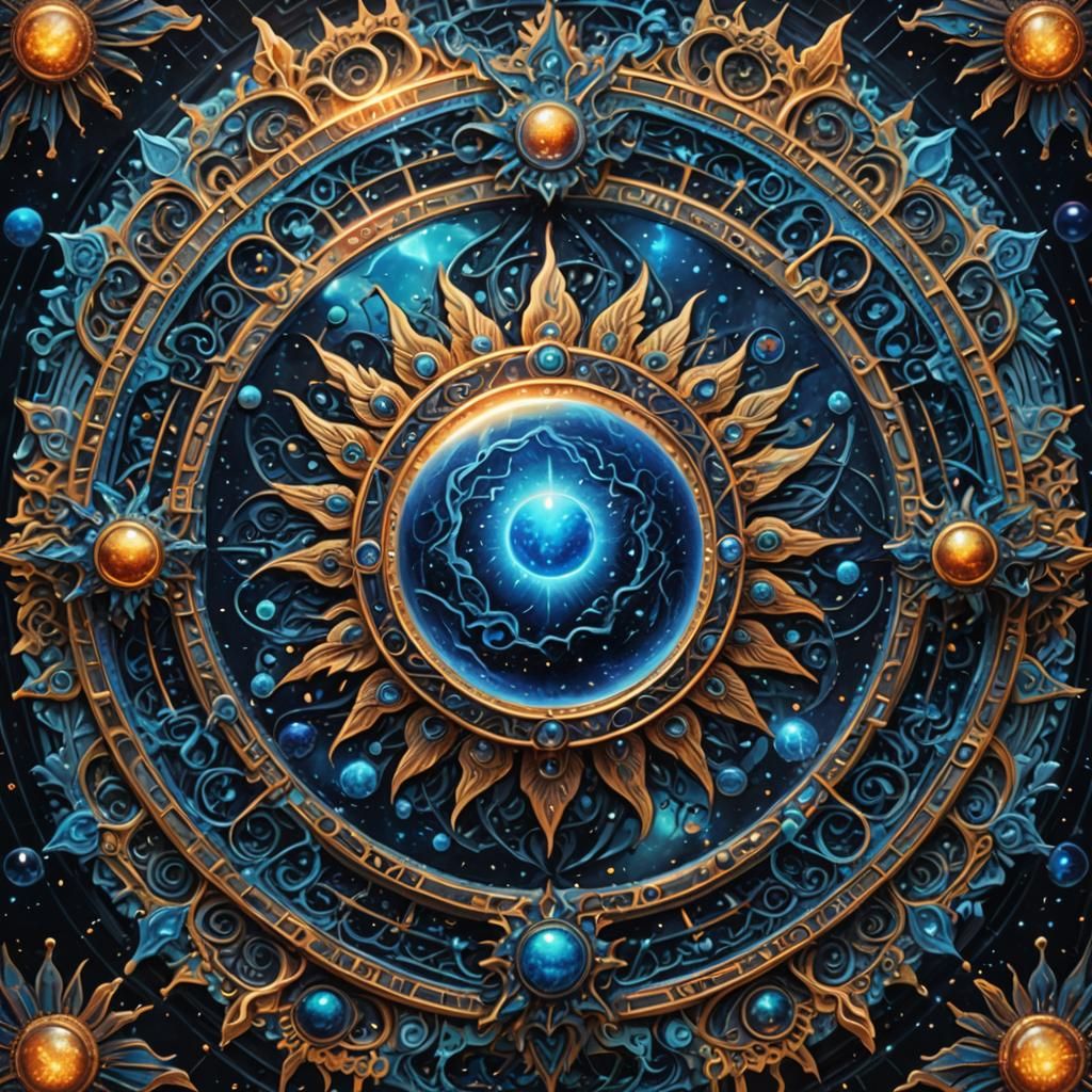 Holographic Blue Sun Astral Illustration in 8K