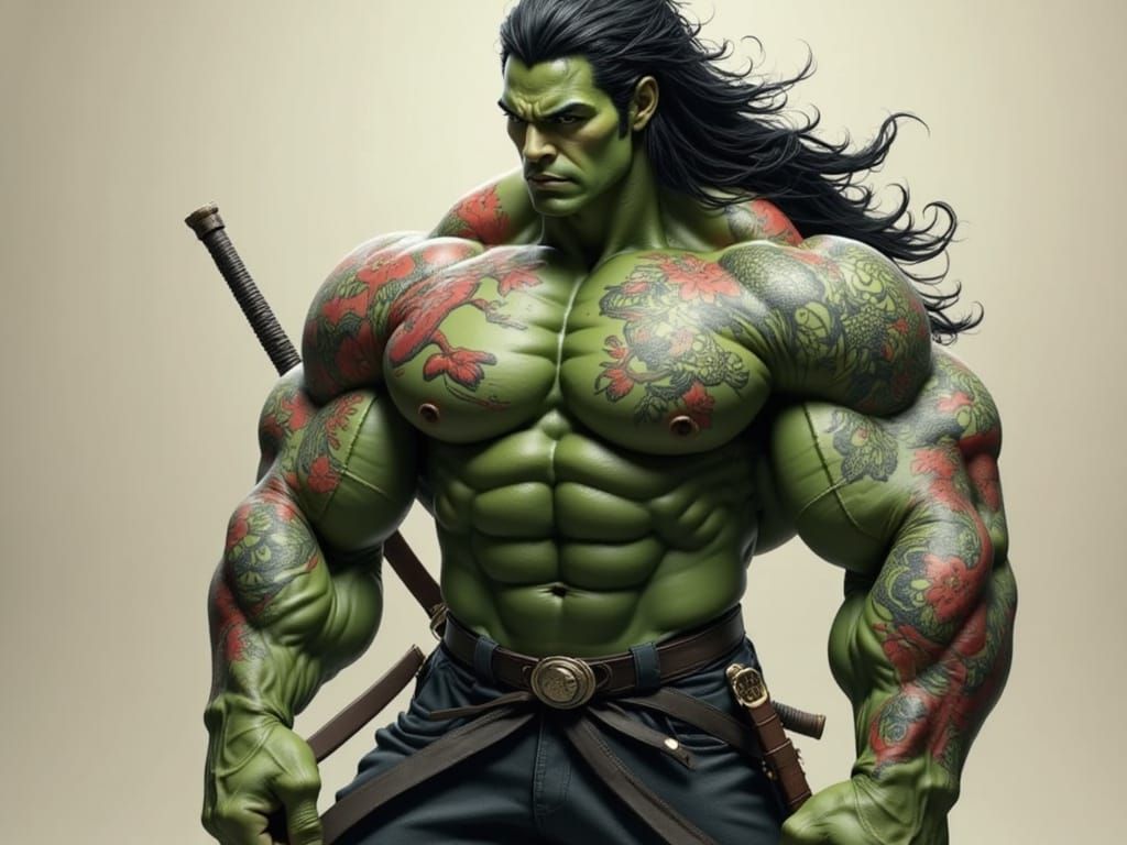 Hulk as Japanese Superhero in Hokusai Style