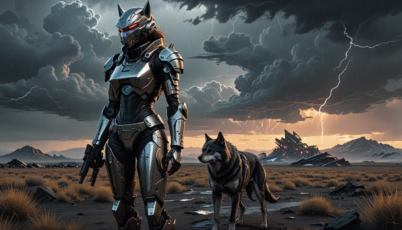Cyberpunk Wolf Anthro in Desolate Plain