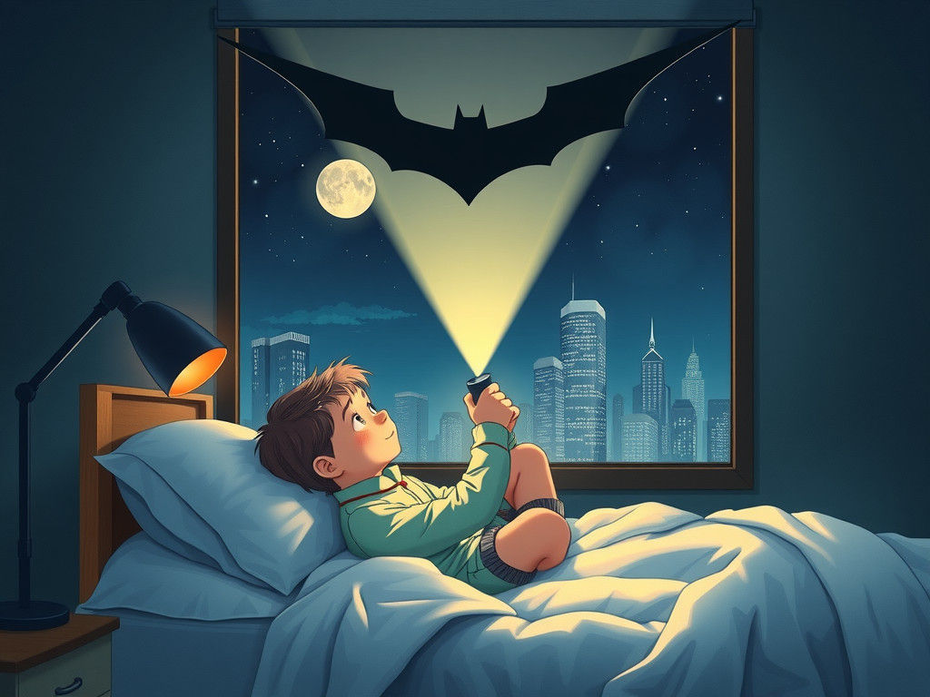 Boy's Bat Signal Shines in Dreamy Illustration