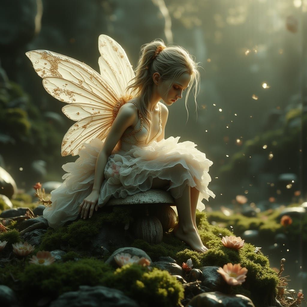 Whimsical Fairy in Morning Light, in a Dreamy Watercolor Sty...