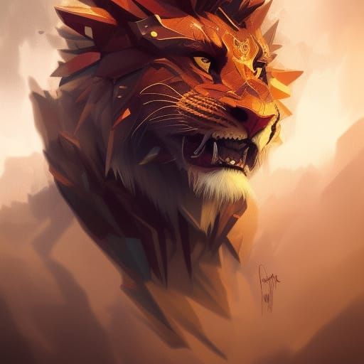 Detailed Dragon Lion Portrait in Trending Art Style