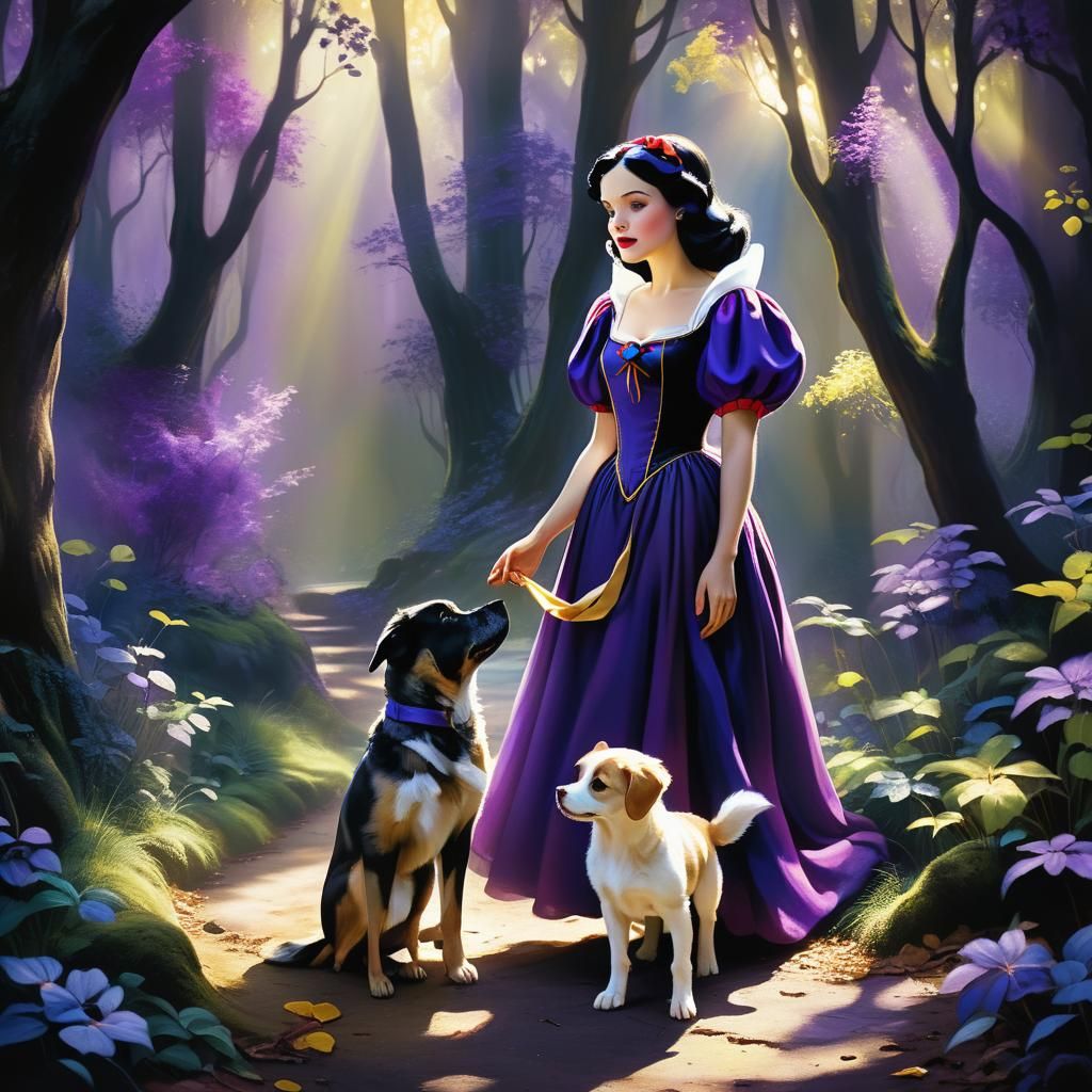 Snow White in Purple Dress, Fantasy Oil Painting