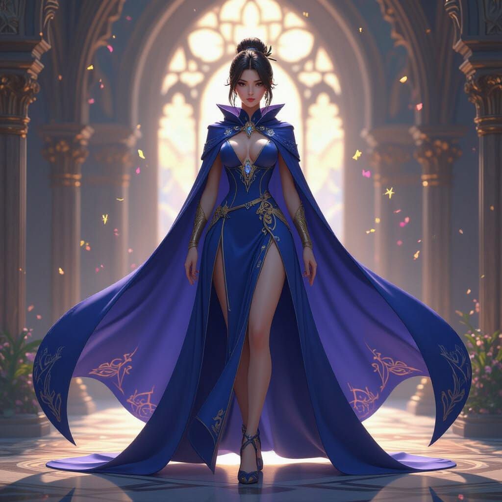 Regal Woman in Flowing Cape, 3D Anime Style