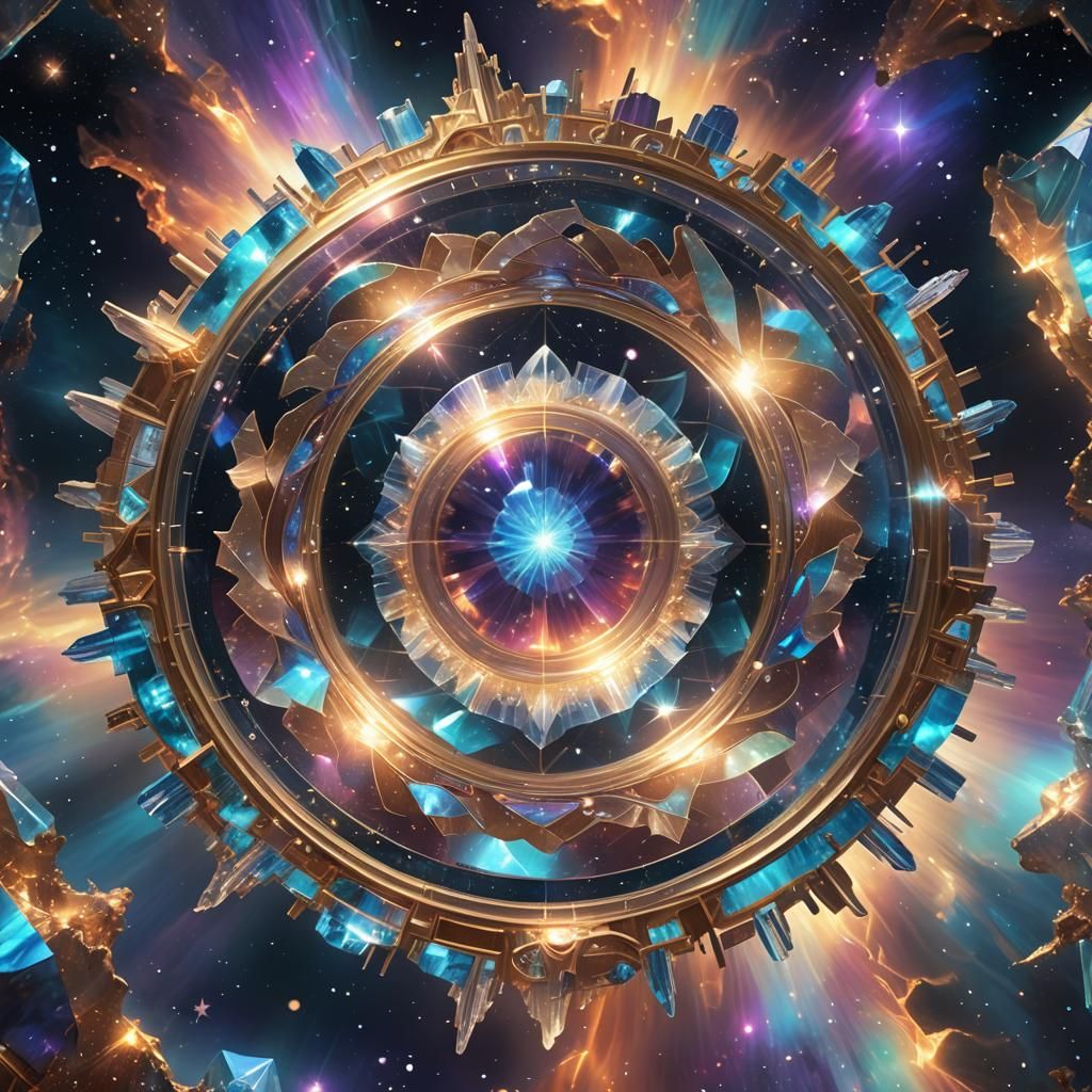 Glowing Cosmic Crystal: Ethereal Digital Art