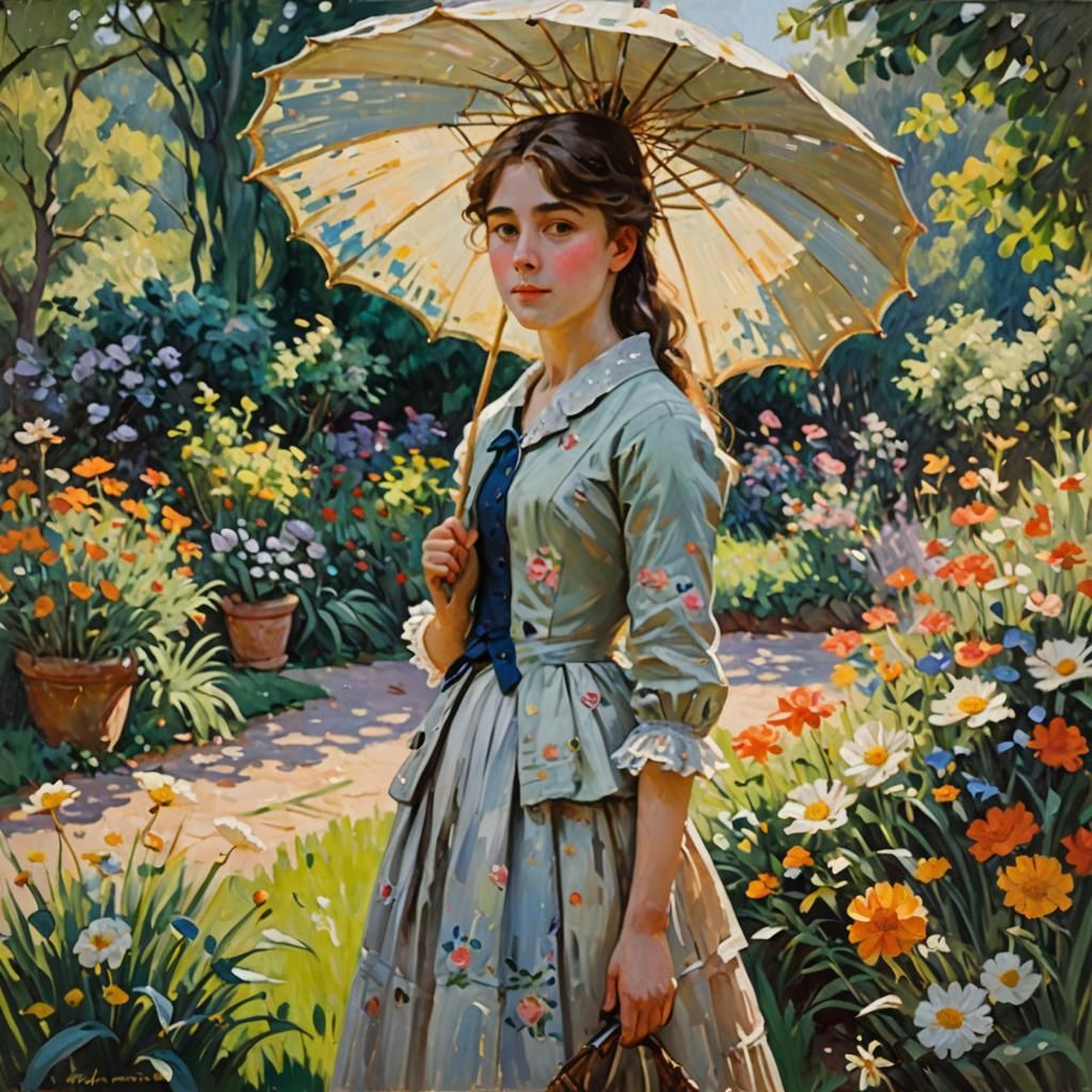 Impressionist Portrait of Girl with Parasol