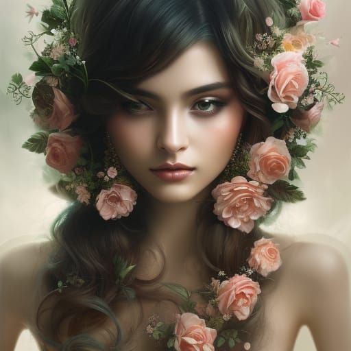 Ethereal Woman Portrait with Floral Patterns