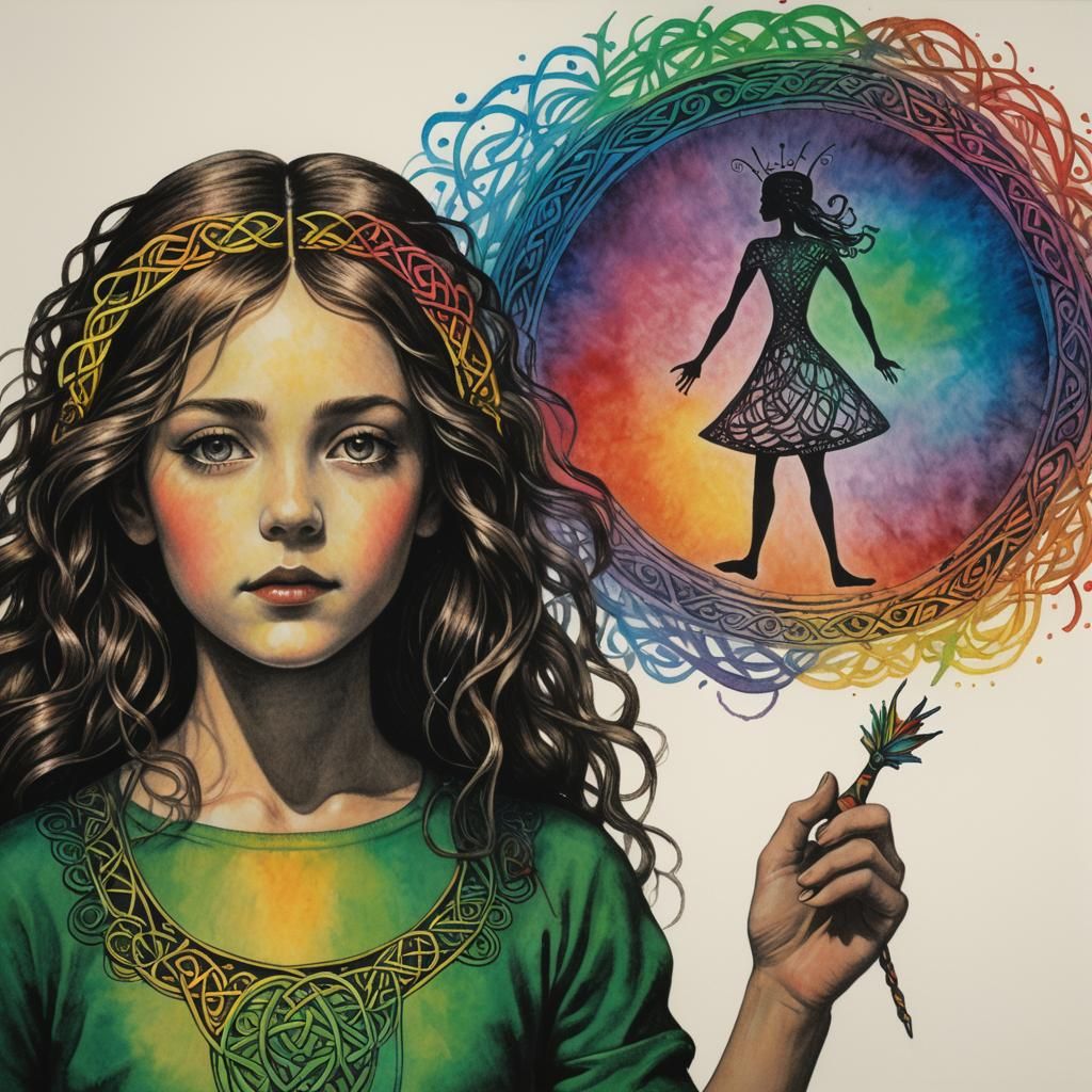 Surreal Celtic Knotwork Vision Quest in Crayon Style