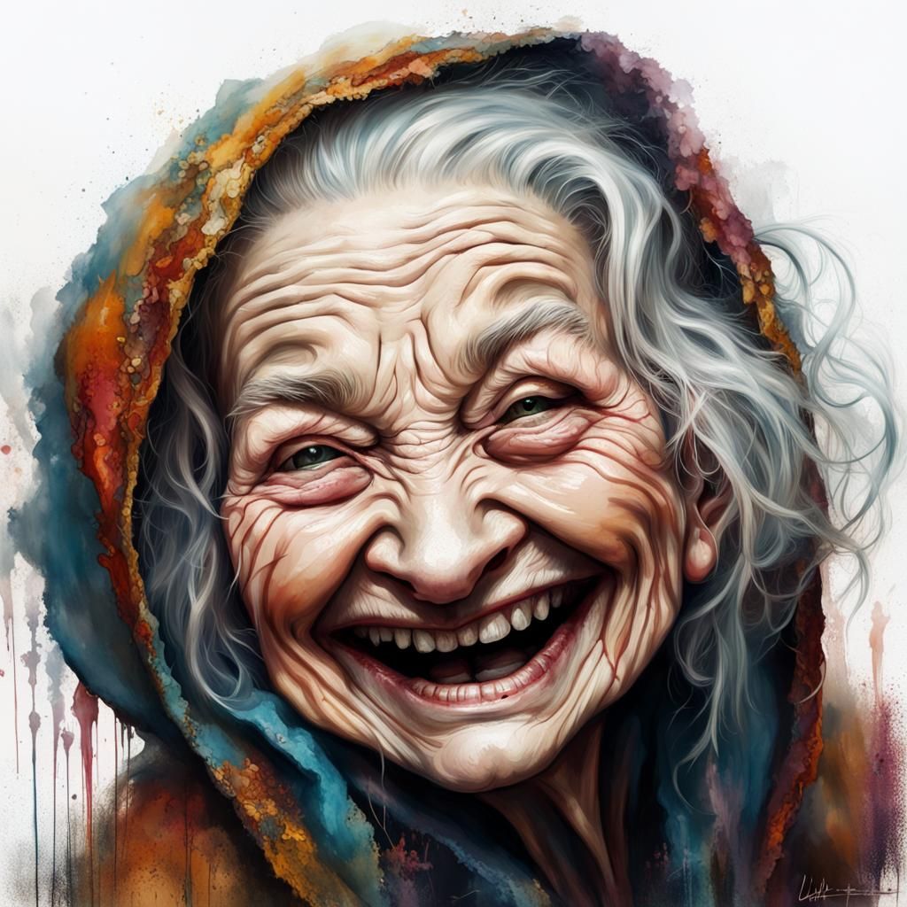 Chibi Granny Portrait in Detailed Fine Art Style