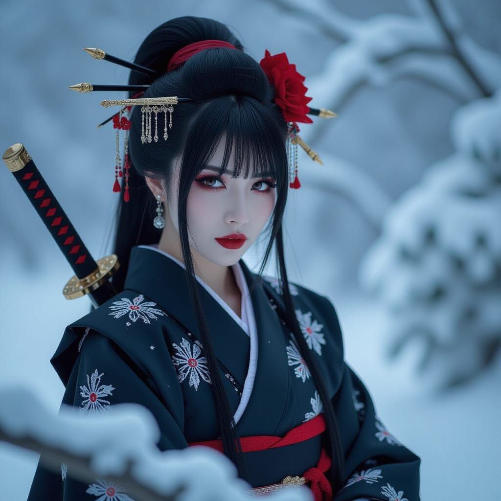Gothic Japanese Woman in Stormy Underworld