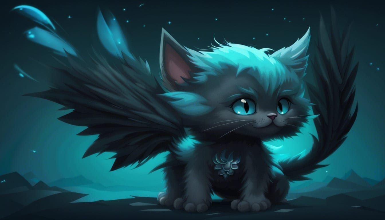 Teal Kitten with Dragon Wings: A Cute Creature