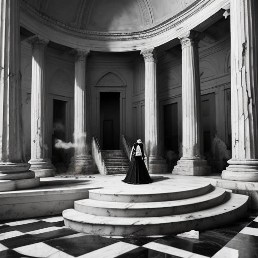 Goth Model in Coffee Shop, Black and White Photography