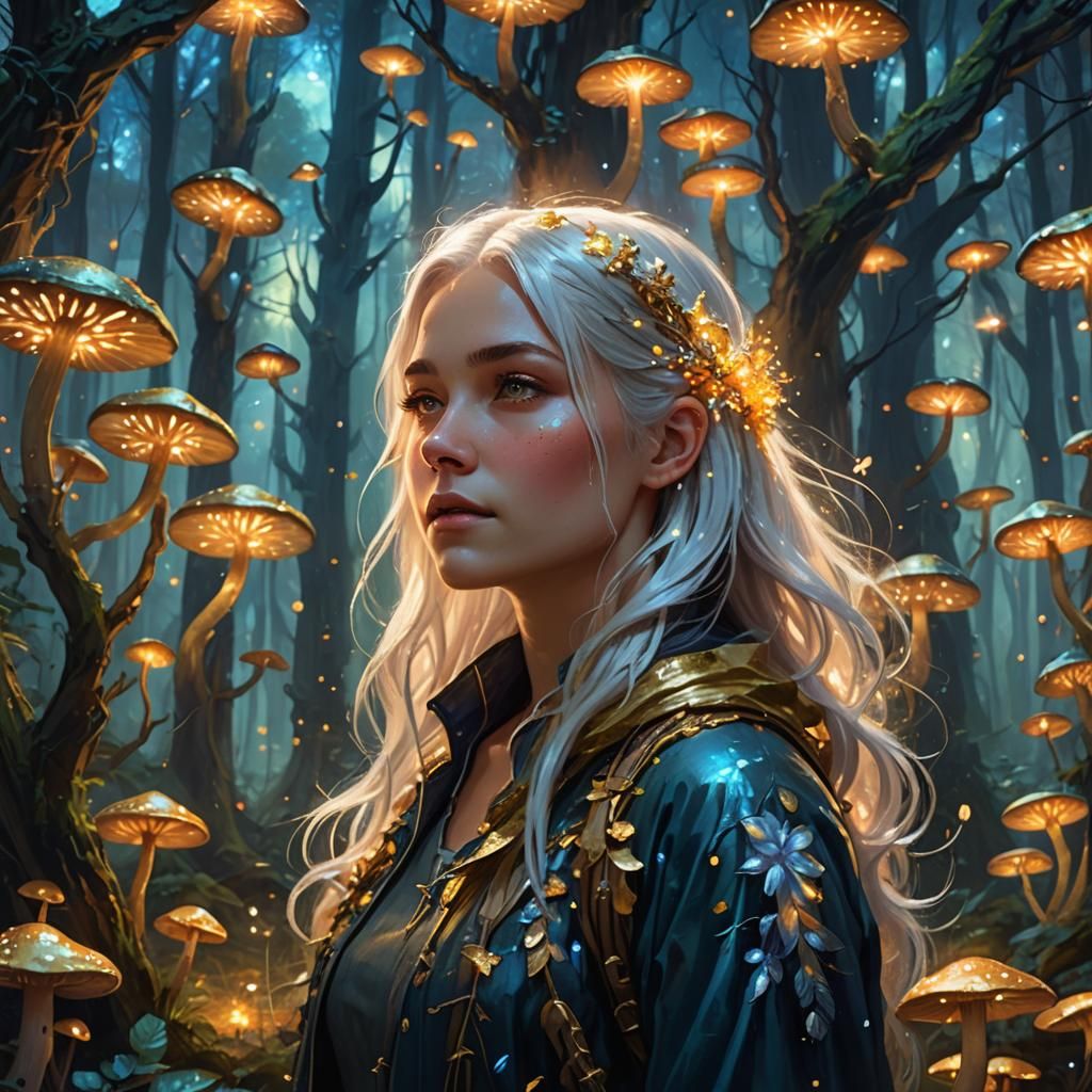 Mystical Forest Girl with Gold and Silver Hair