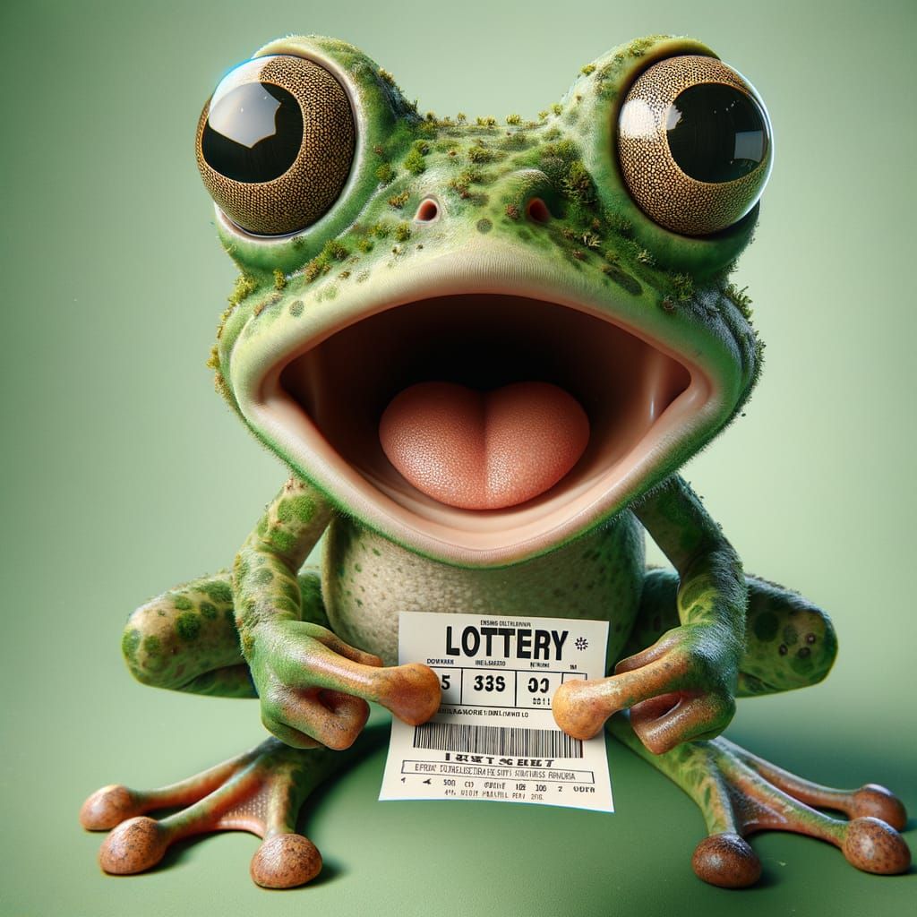 Surprised Frog Wins Lottery in Verdant Pond