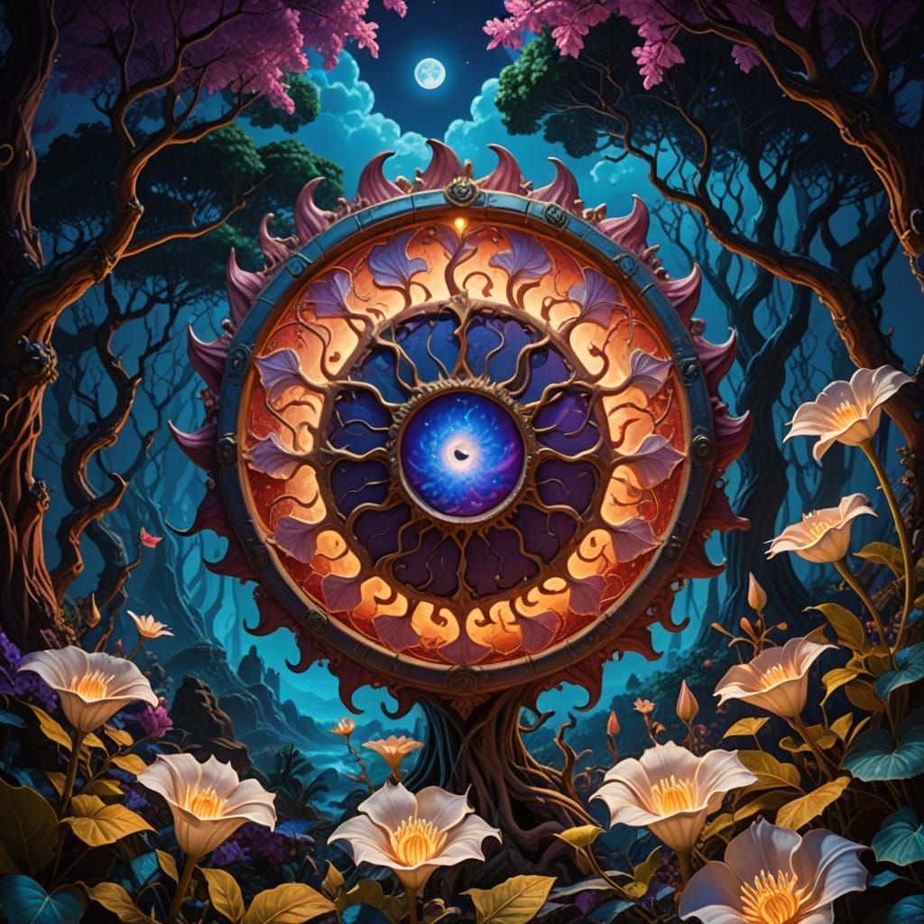 Luminous Forest Under the Blood Moon