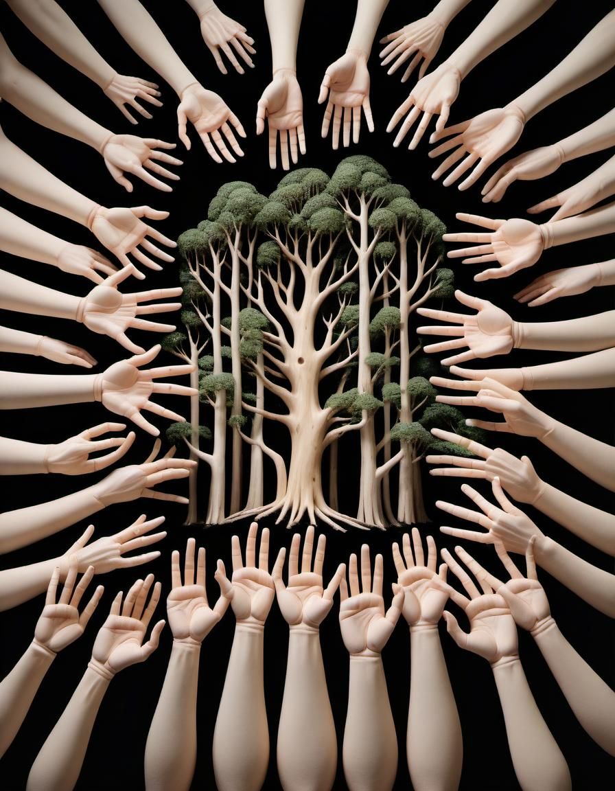 Surreal Hand Tree Landscape in Hyperrealistic Style