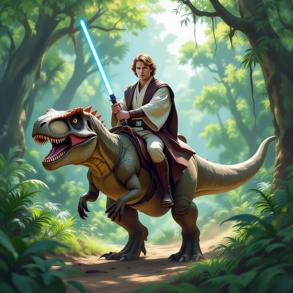 Anakin Skywalker Rides a T-Rex in Digital Painting