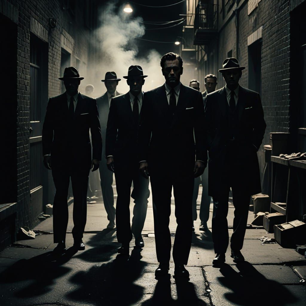 Gritty Film Noir: Men in Suits in Dark Alley