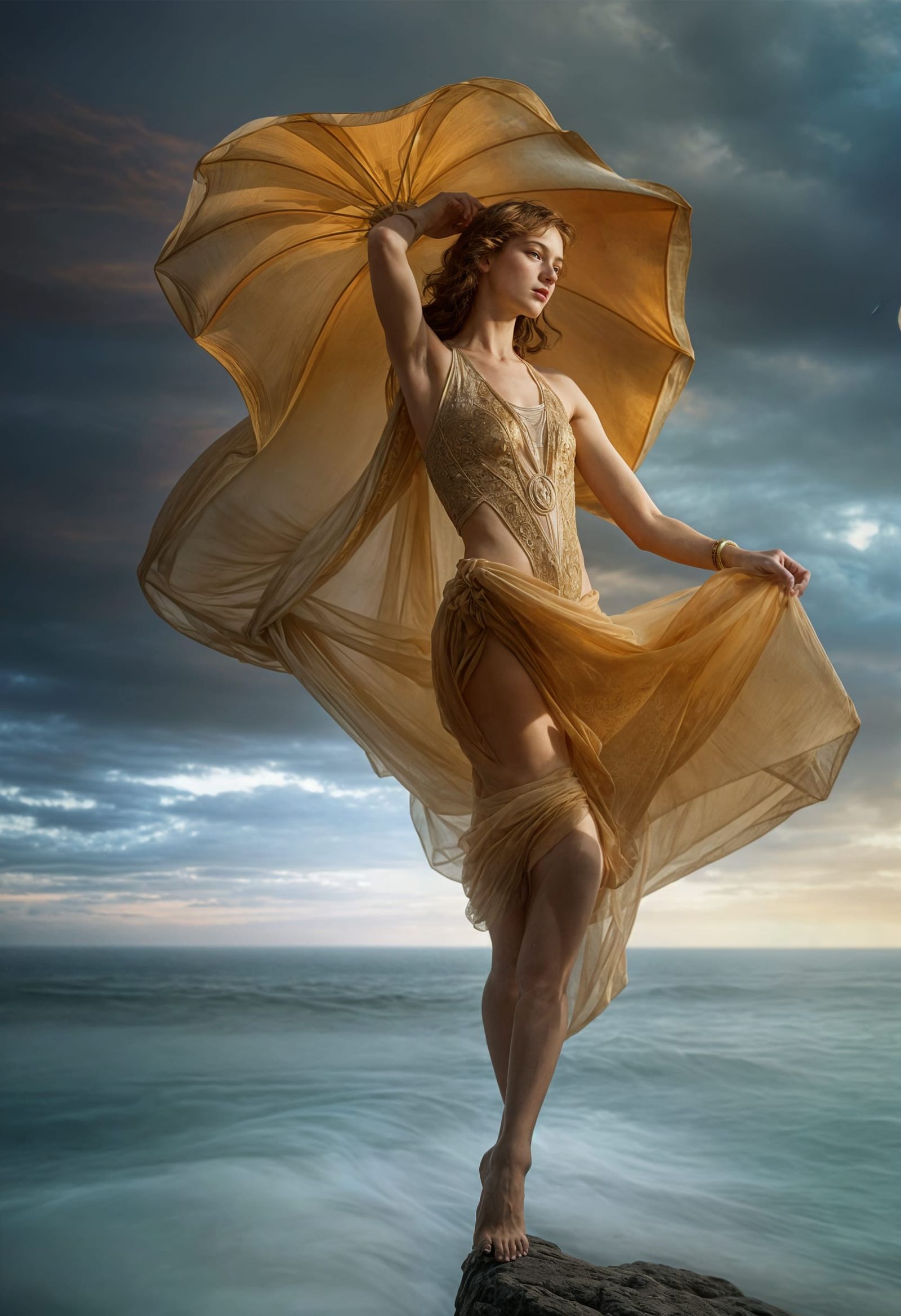 Renaissance Art Nouveau Portrait in Dreamy Sunset Light