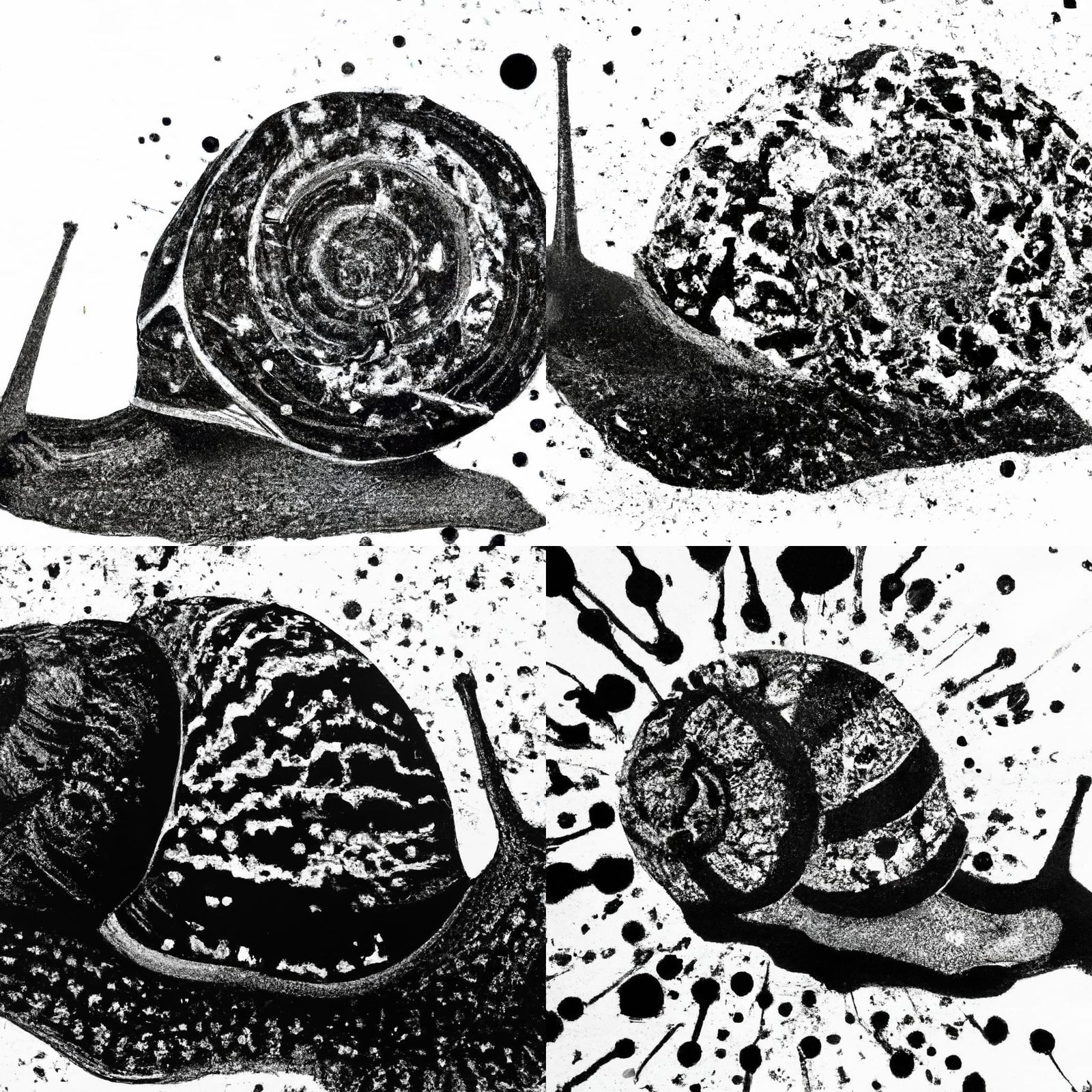 Lifelike Black Ink Portrait of a Snail with Vibrant Skin Pat...