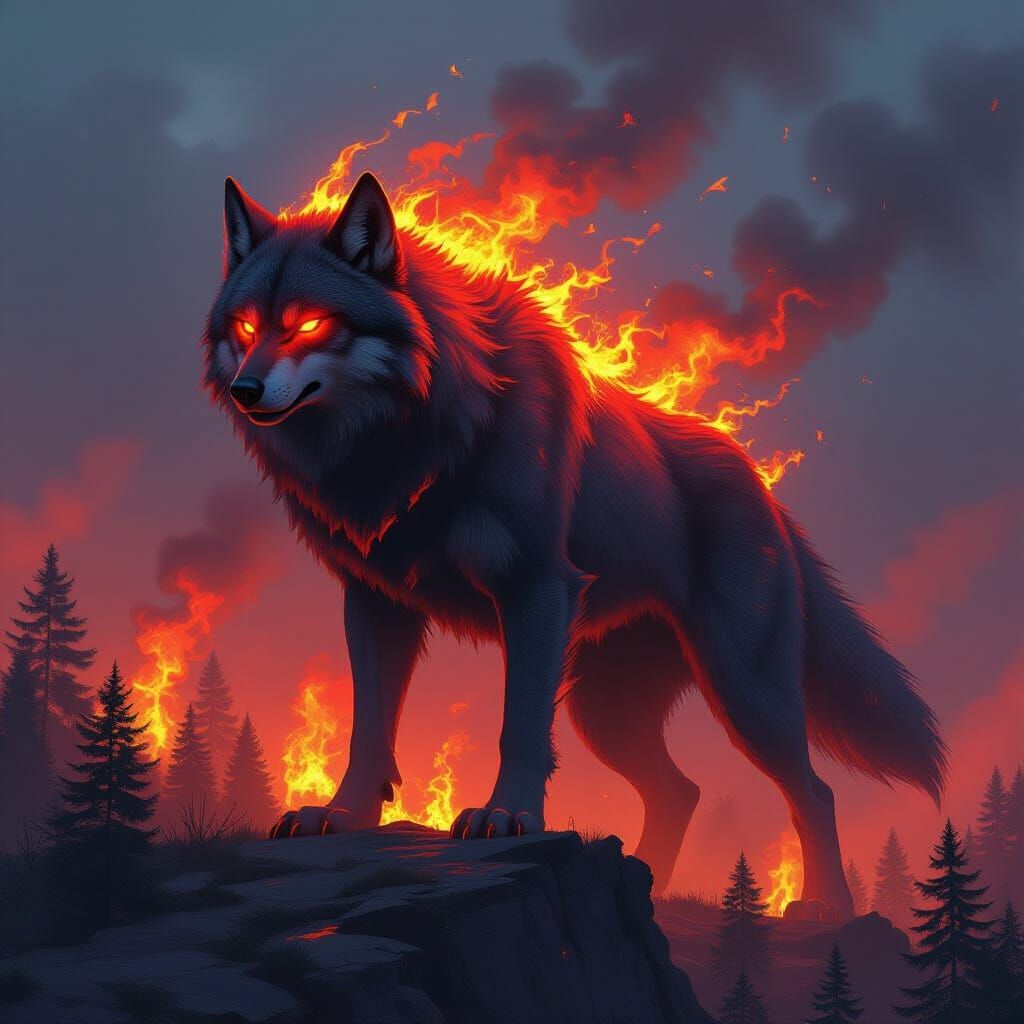 Fiery Wolf Guardian of Burning Forest
