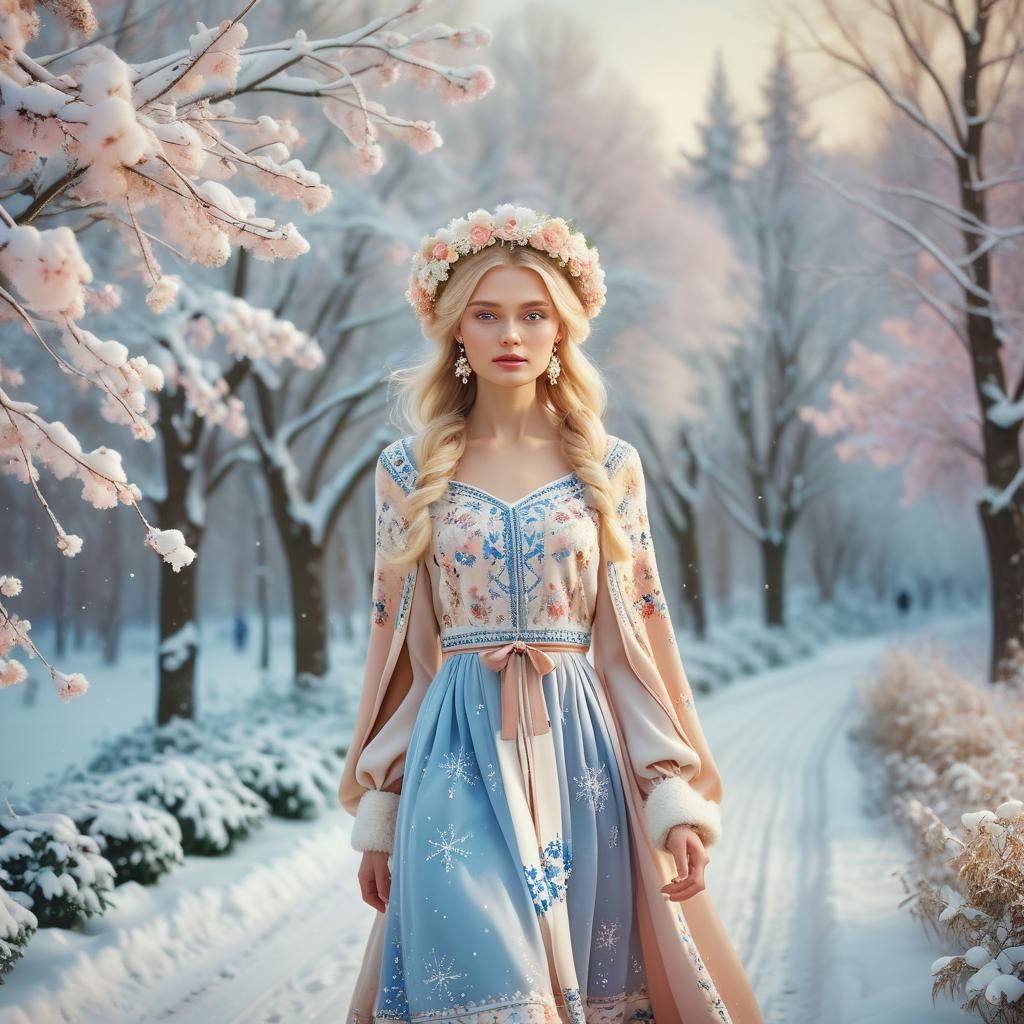 Russian Model in Snowy Winter Wonderland