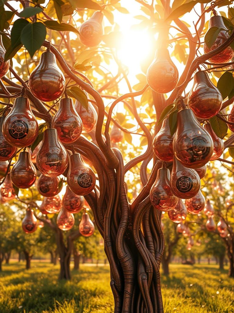 Clockwork Tree in Orchard, Inspired by Fantasy Art