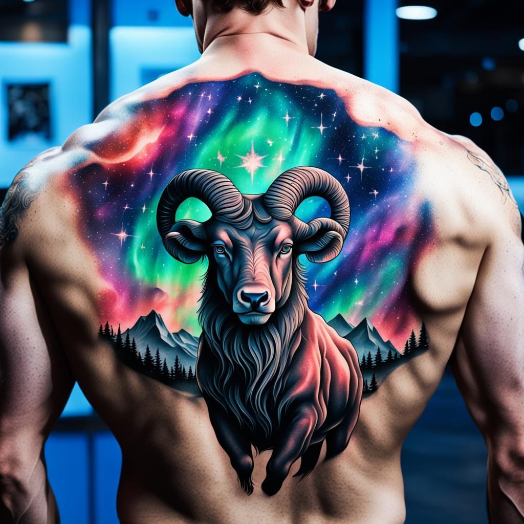 Aries Tattoo with Aurora Borealis and Gemini