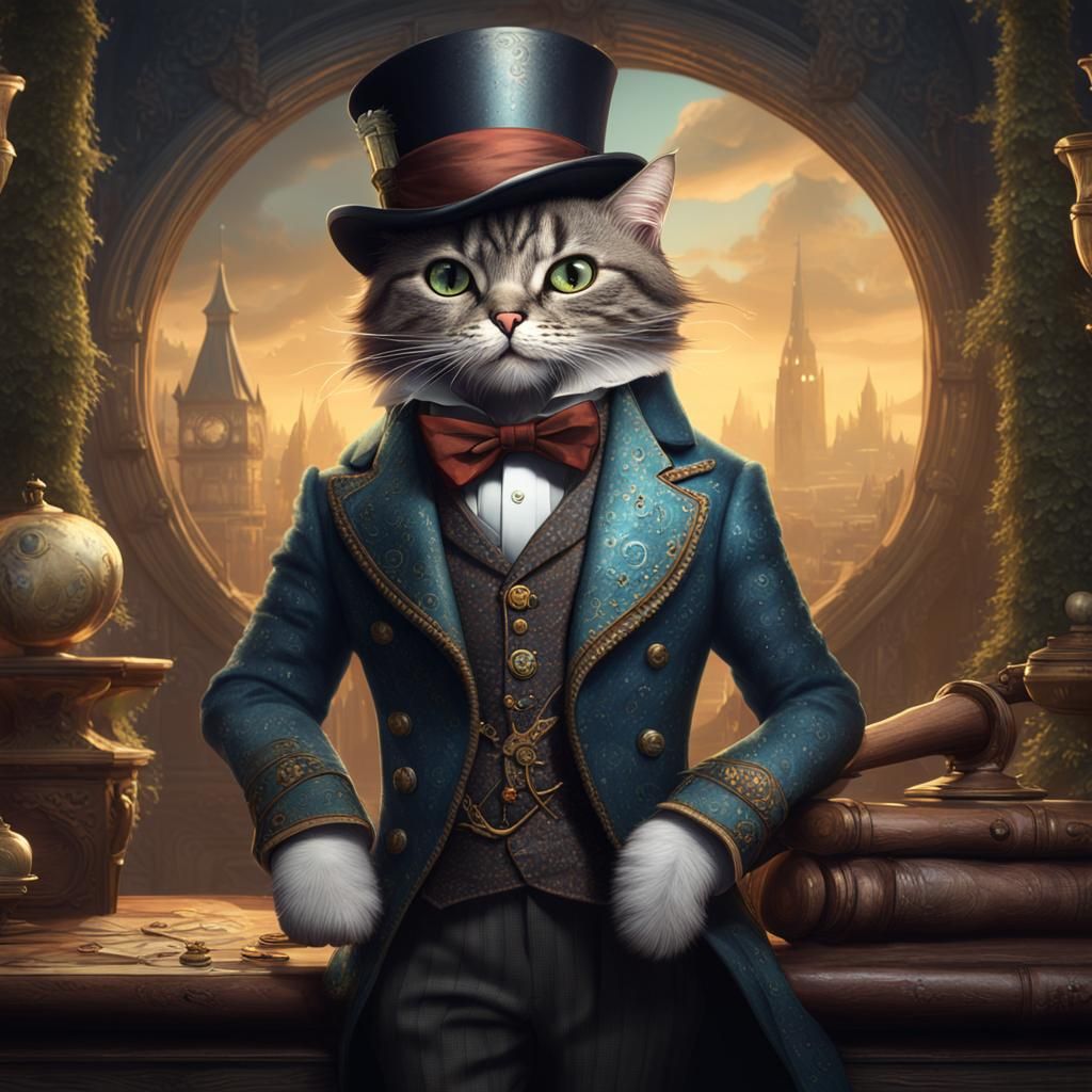 Dapper Anthropomorphic Cat in Top Hat