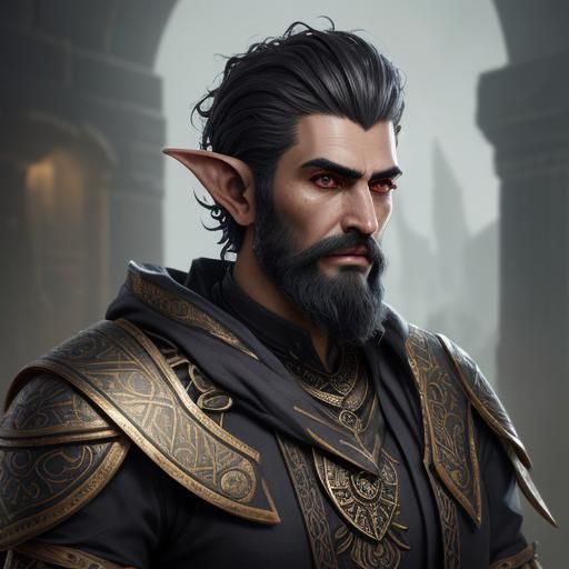 Dwemer Portrait with Sumerian Headdress in Steampunk Style