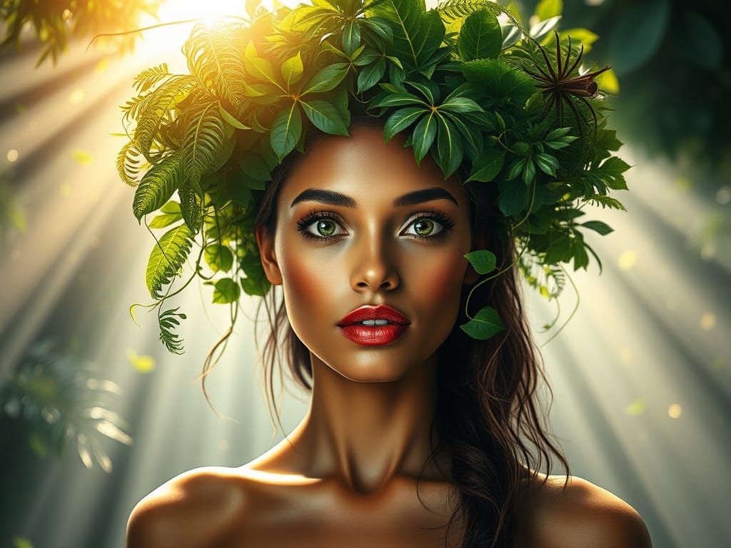 Surreal Goddess Emerges from Rainforest Canopy