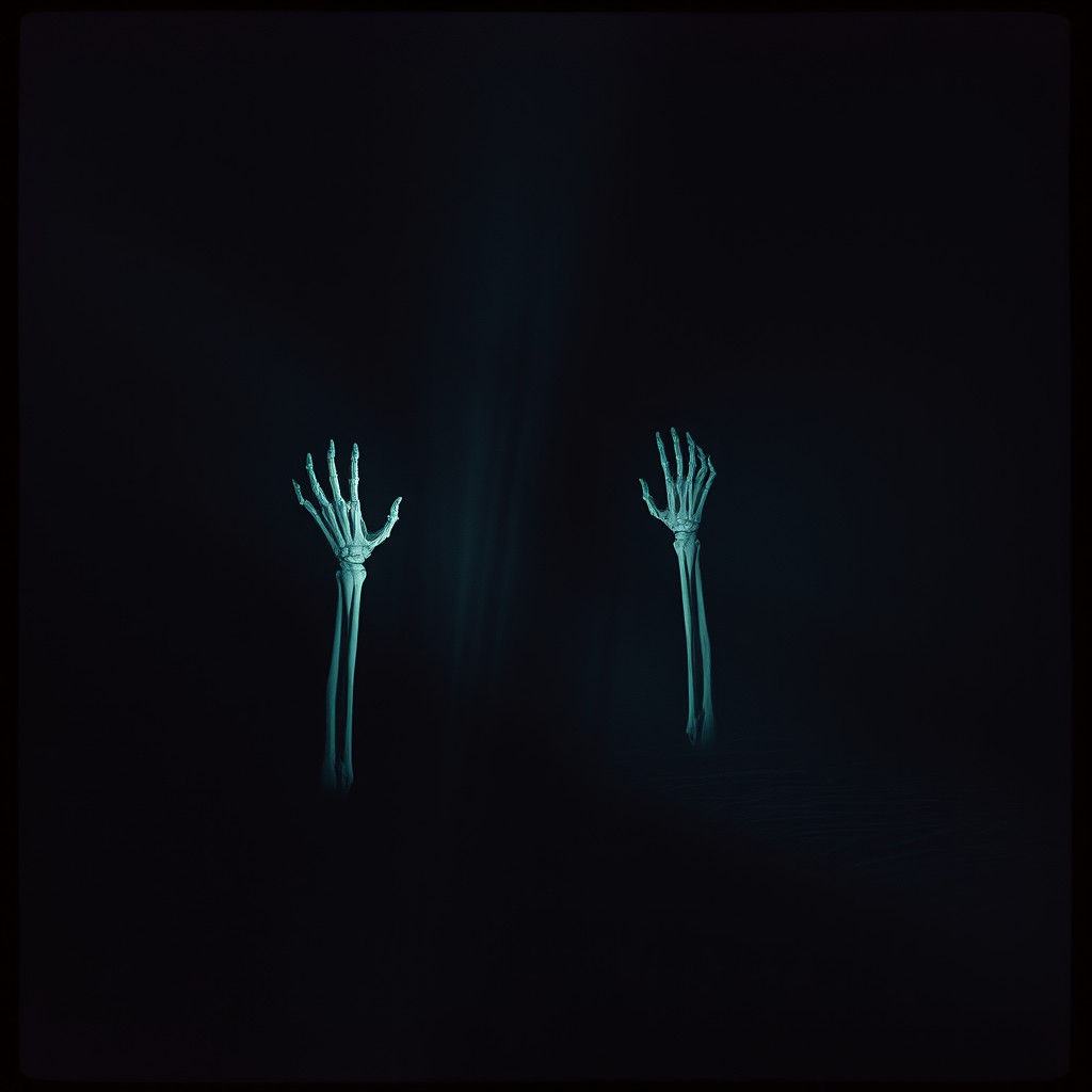 Eerie Skeletal Hands Reach from Darkness in Cinematic Horror