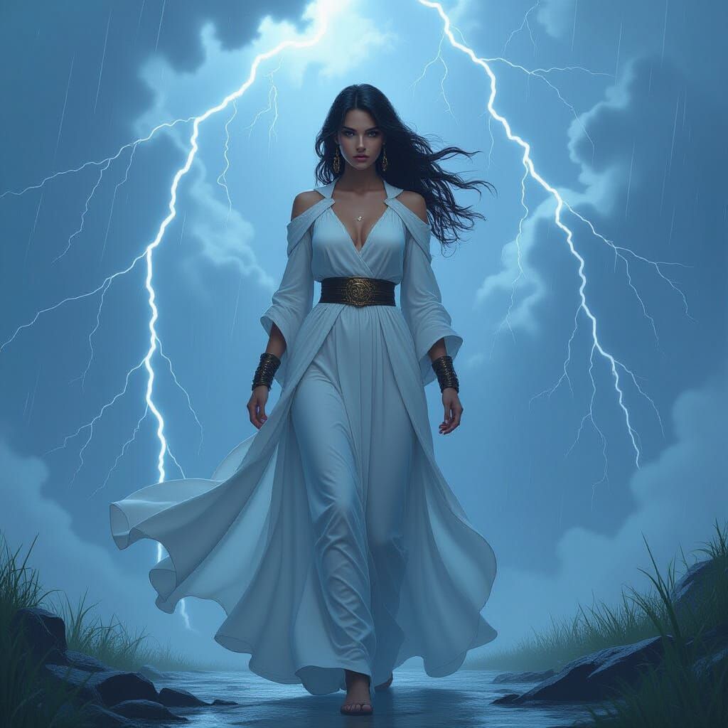 Goddess of Thunder in Stormy Sky