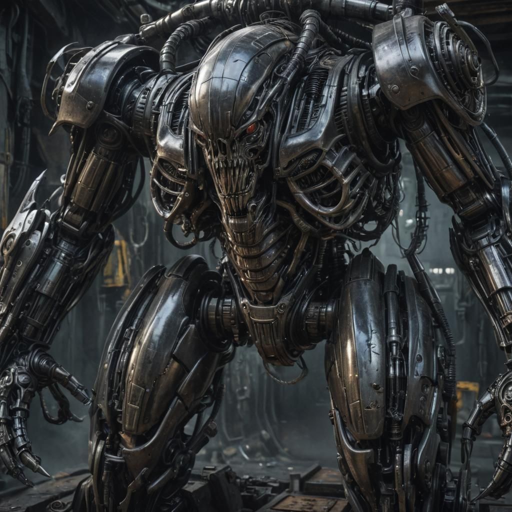 Giger-esque Biomechanical Mecha in Hyperrealistic Style