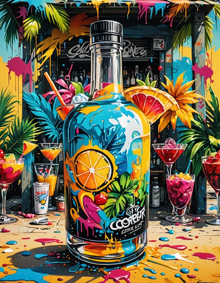 Tropical Beach Cocktail Bar in Graffiti Splash Art