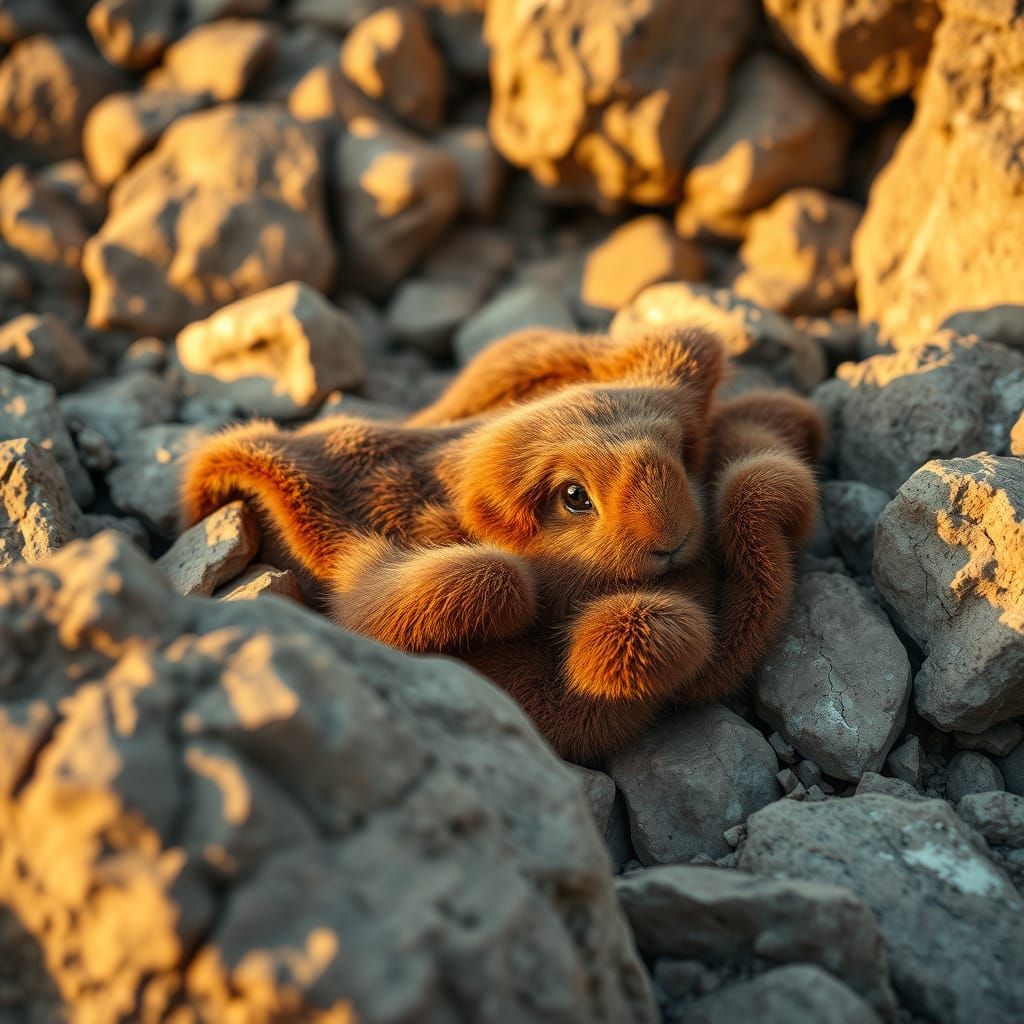 Cinematic Rabbit Hide on Rocks in Golden Light